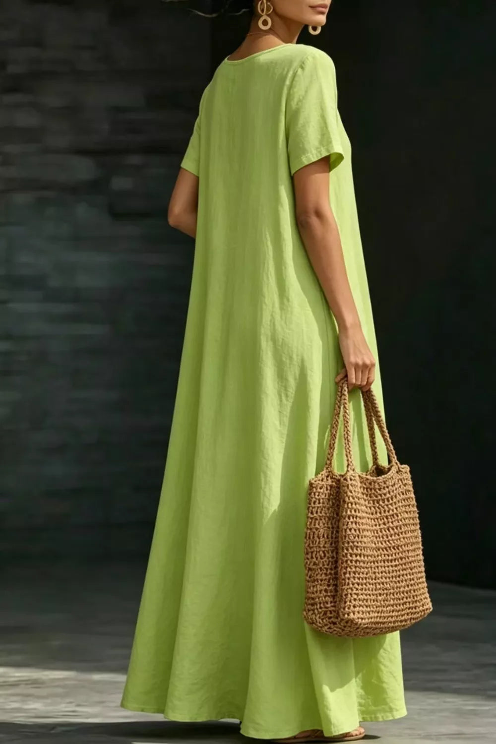 Casual Loose Short Sleeve Maxi Dress with Pockets