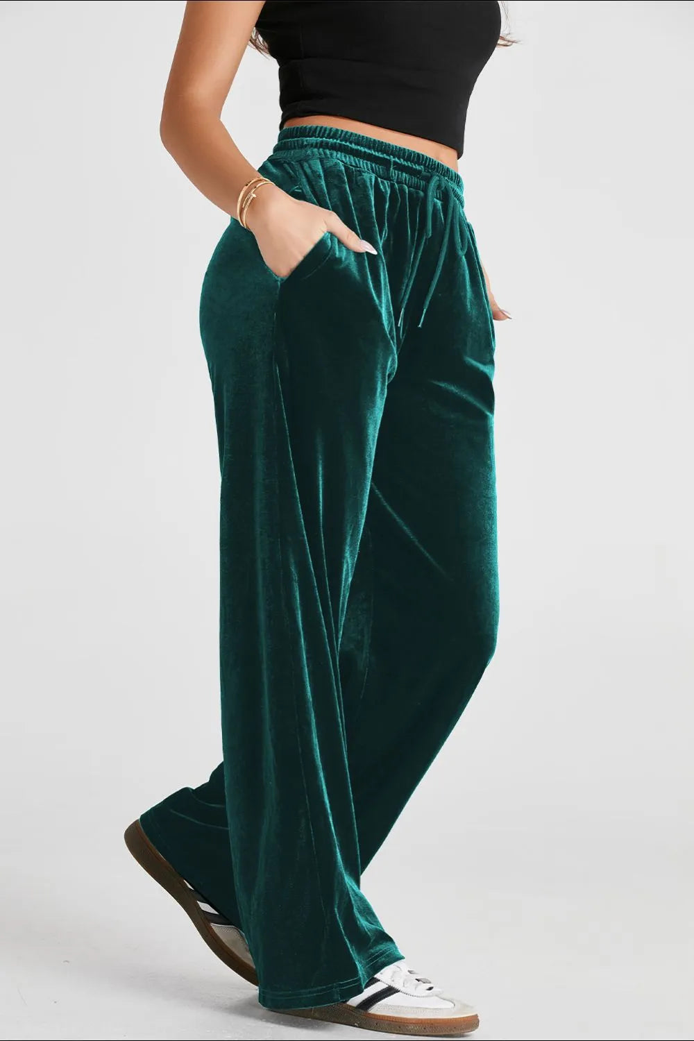 Wide-Leg Active Pants with Drawstring Waist