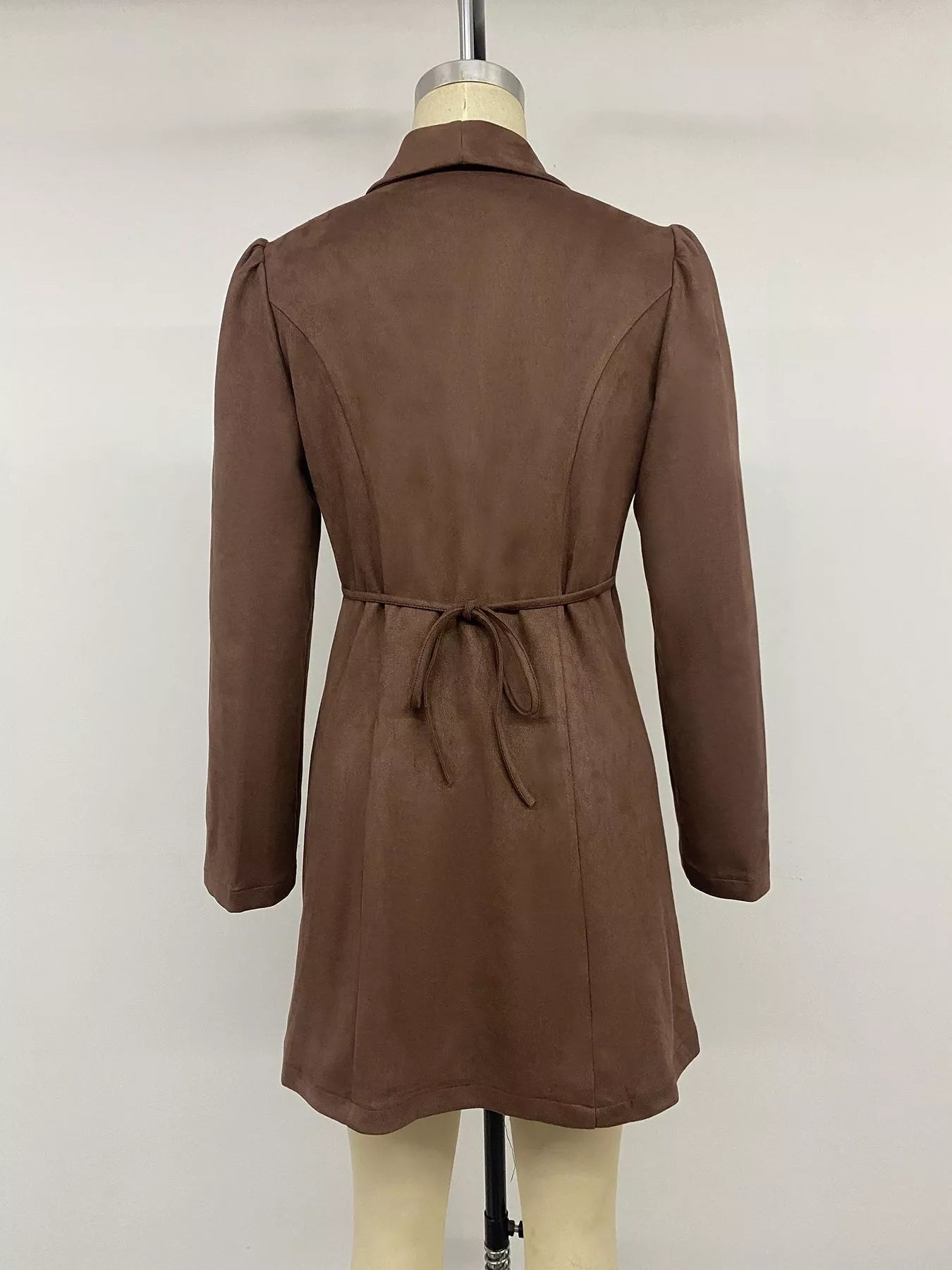 Button-Front Long Sleeve Blazer Dress in Coffee Brown