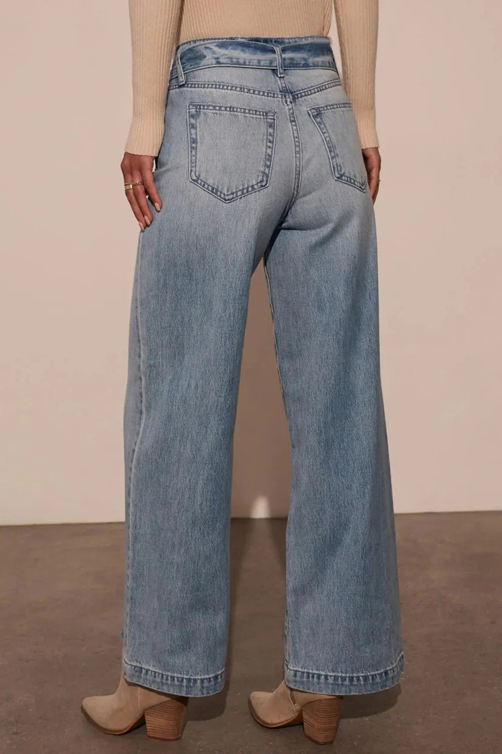 Tied Wide Leg Jeans in Medium Wash by Y.Y@Denim