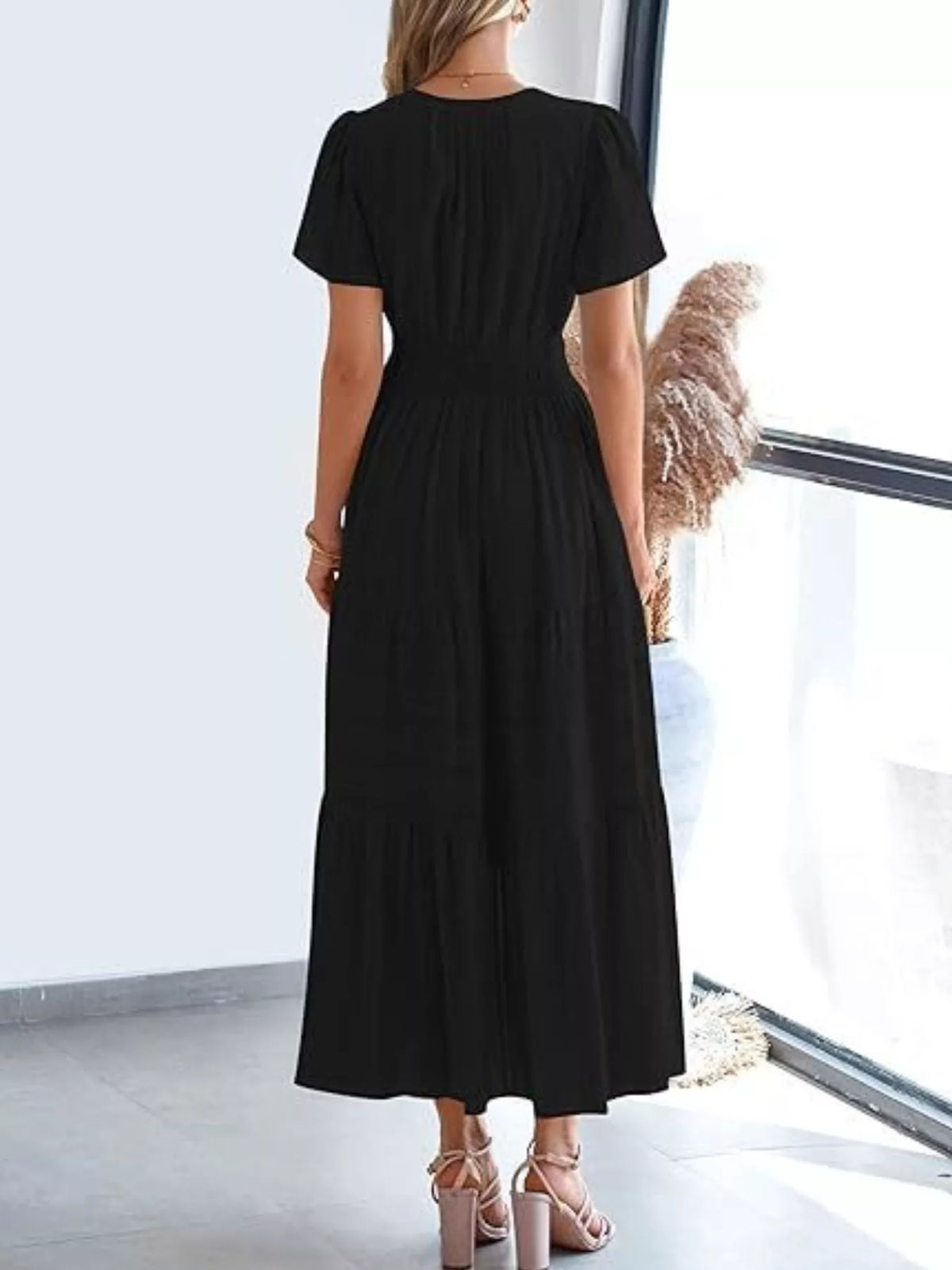 Short Sleeve Tiered Midi Dress with Pockets