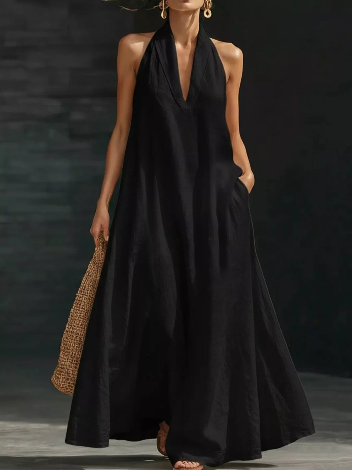 Halter Neck Maxi Dress with Pockets