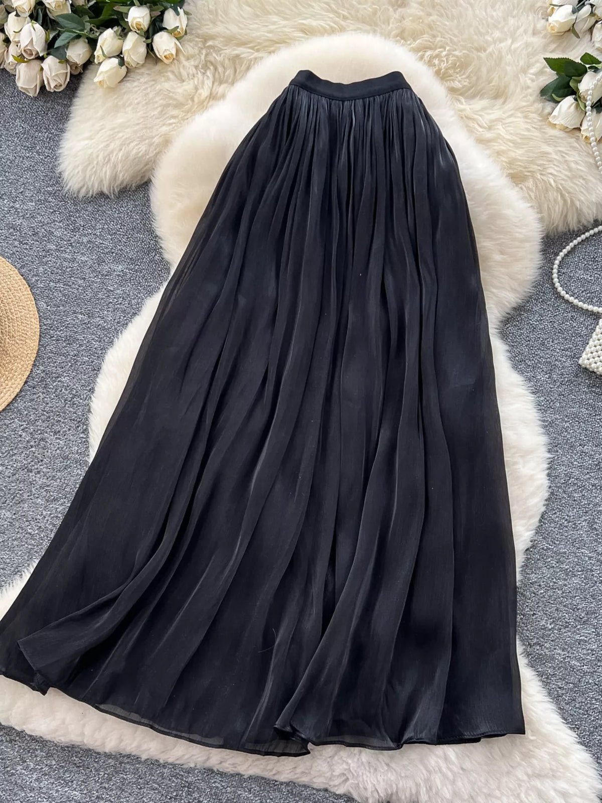 Pleated High-Waist Maxi Skirt