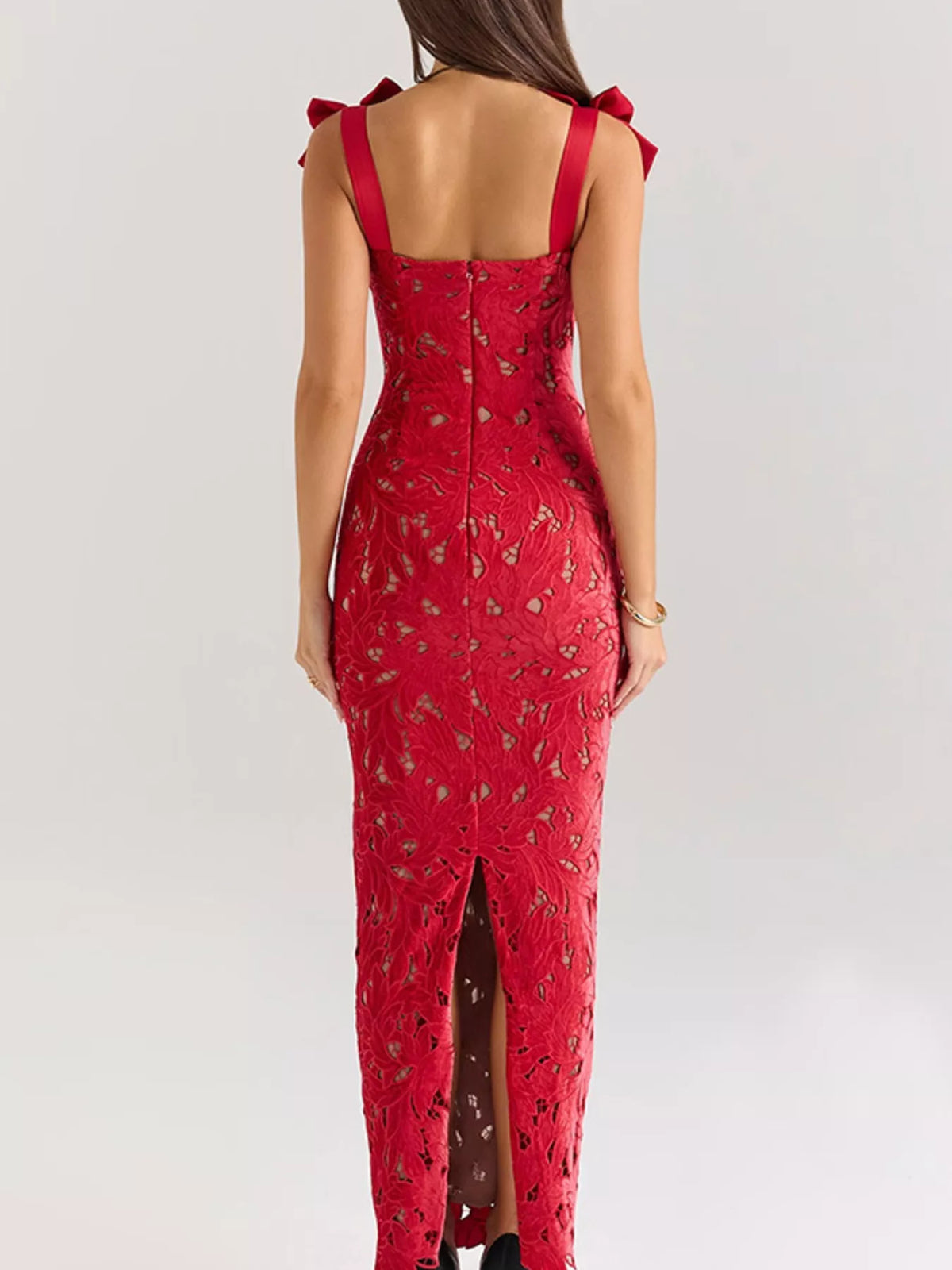 Tie Shoulder Lace Cutout Maxi Dress