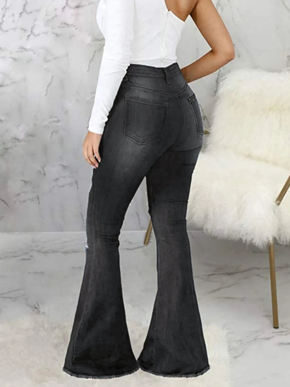 Distressed Raw Hem Flare Jeans