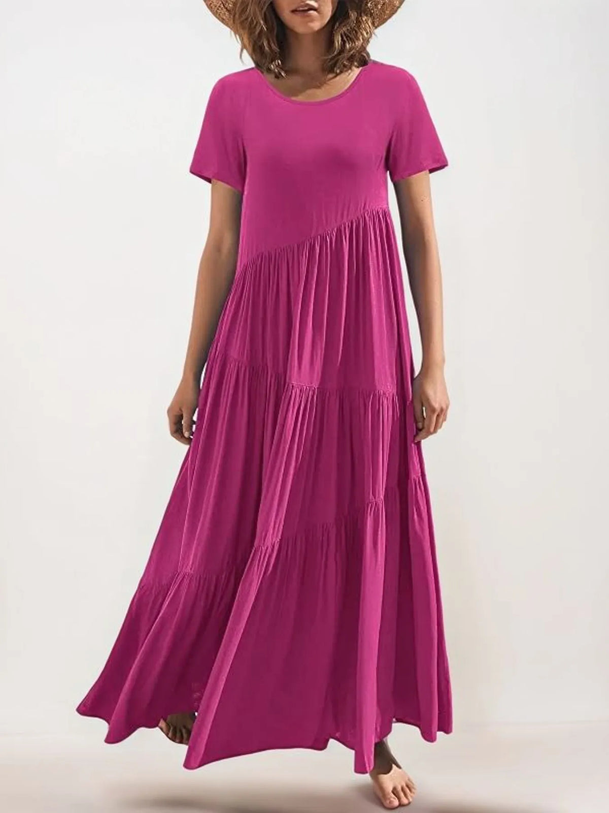 Round Neck Tiered Ruffle Maxi Dress