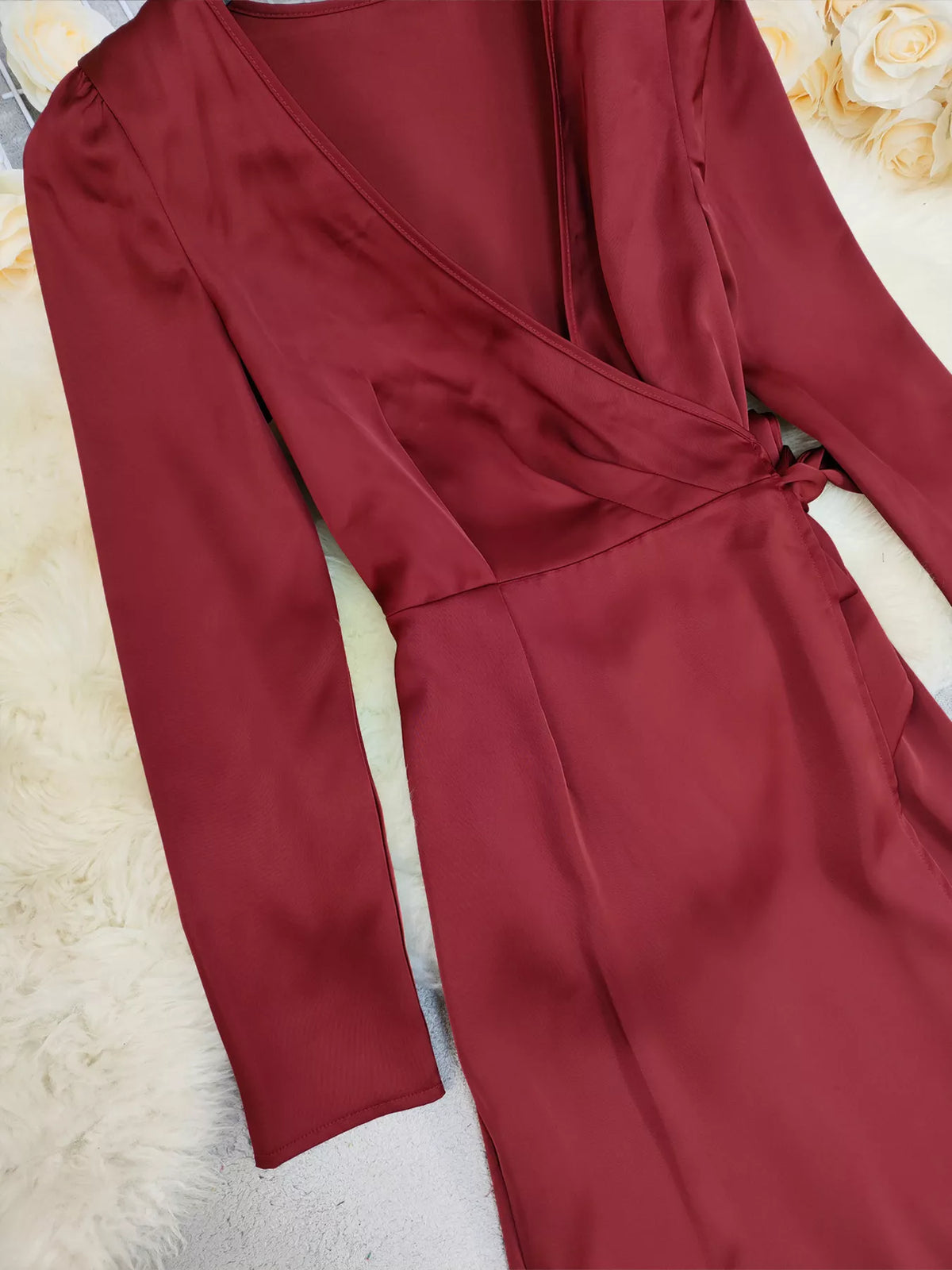 Surplice Satin Dress in Red