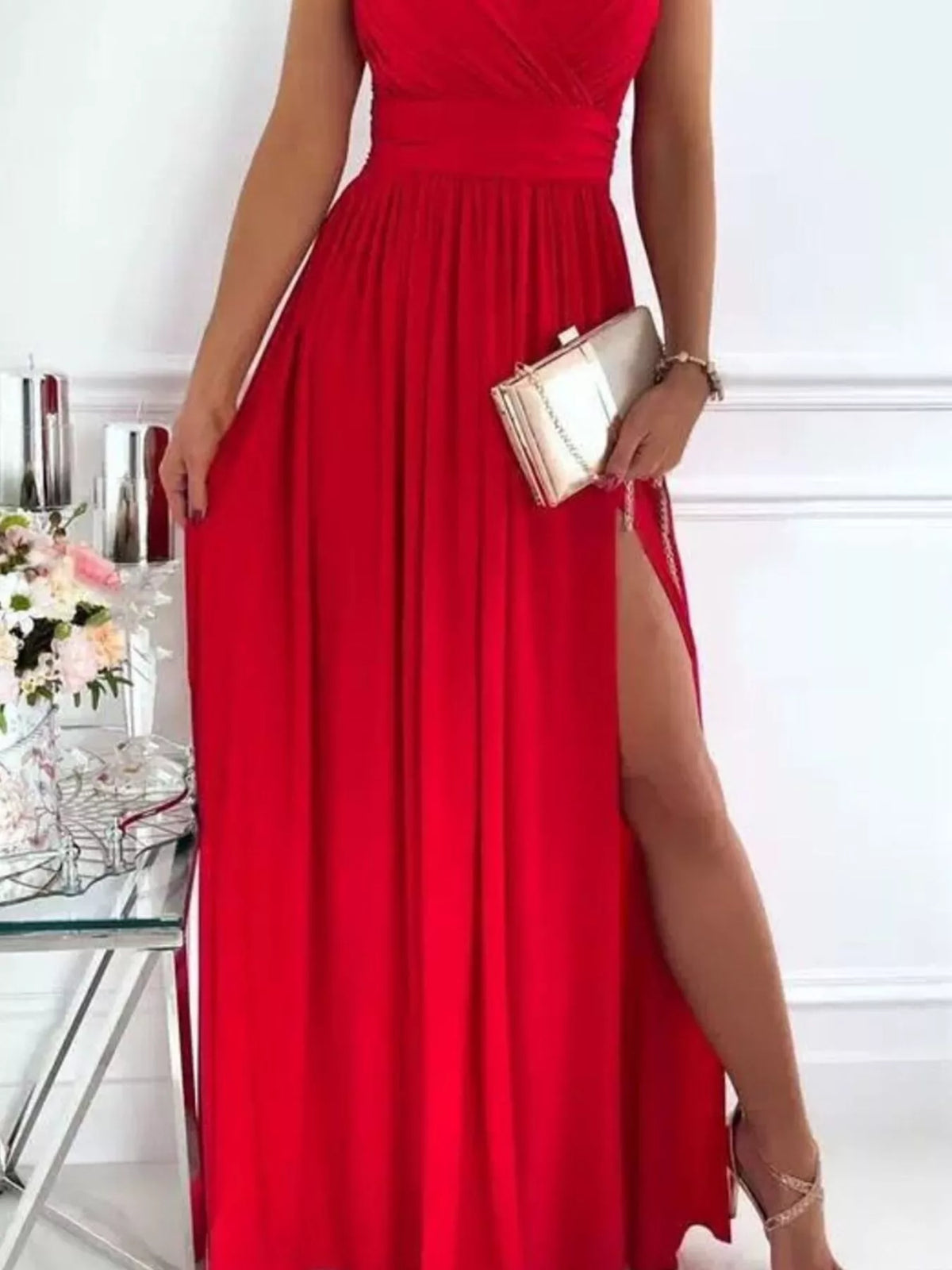 Lace Detail High Slit Maxi Dress