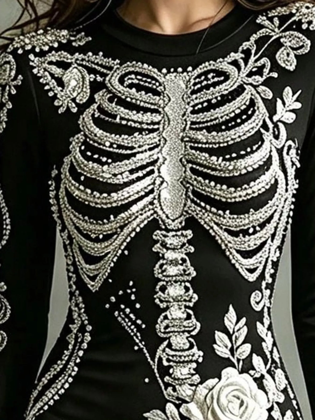 Skeleton Floral Long Sleeve Bodycon Dress