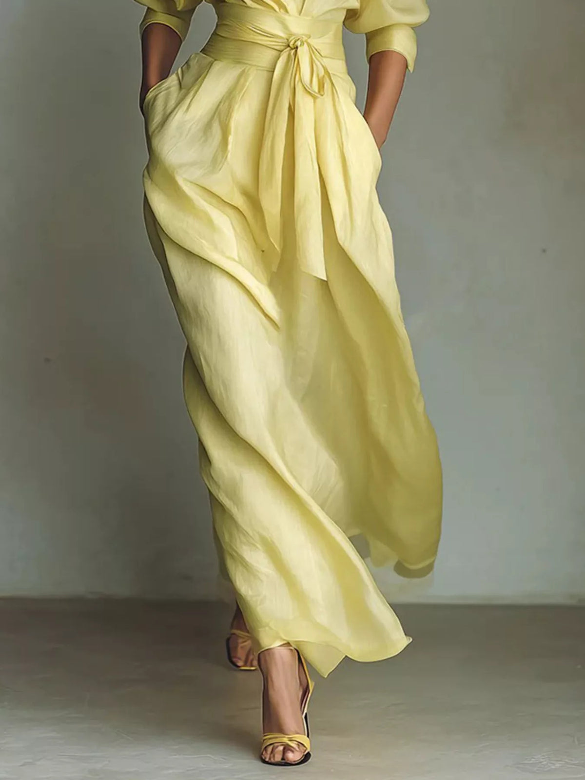Shirt Maxi Dress with Waist-Defining Sash
