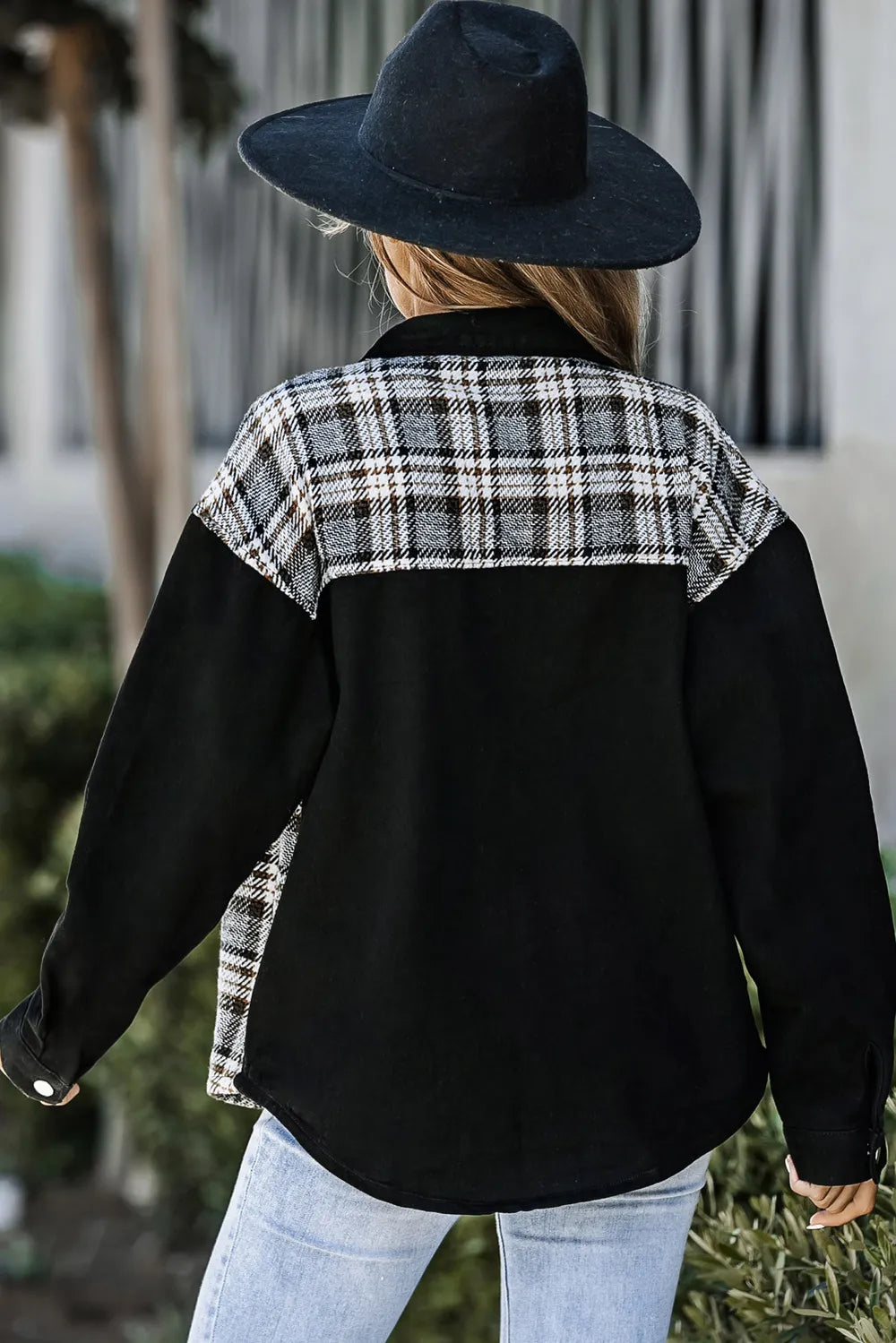 Plaid Button-Up Denim Jacket
