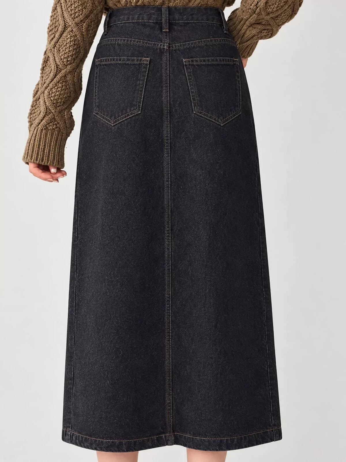 High-Waisted Vintage Wash Midi Denim Skirt