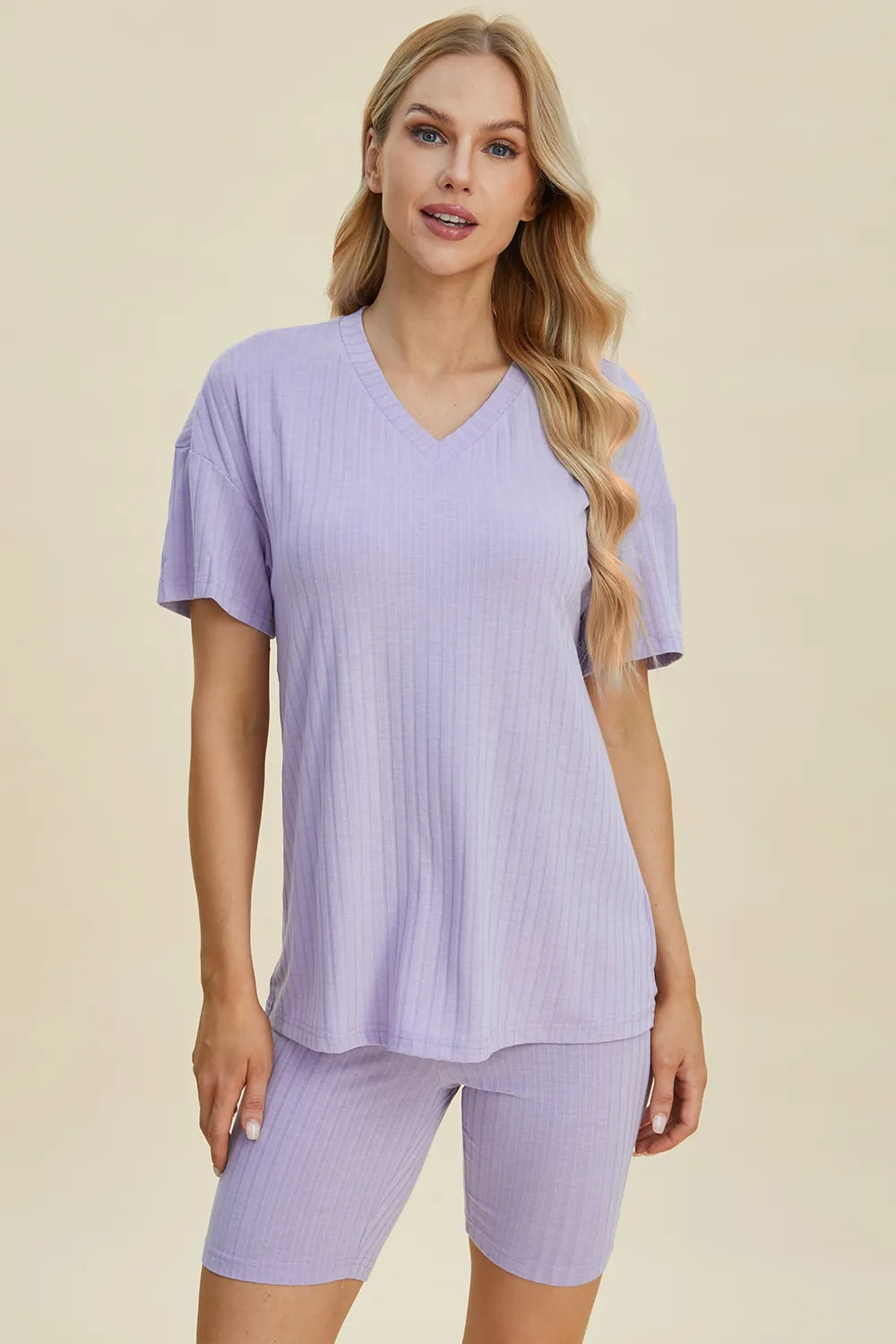 Basic Bae Ribbed V-Neck Top and Shorts Set