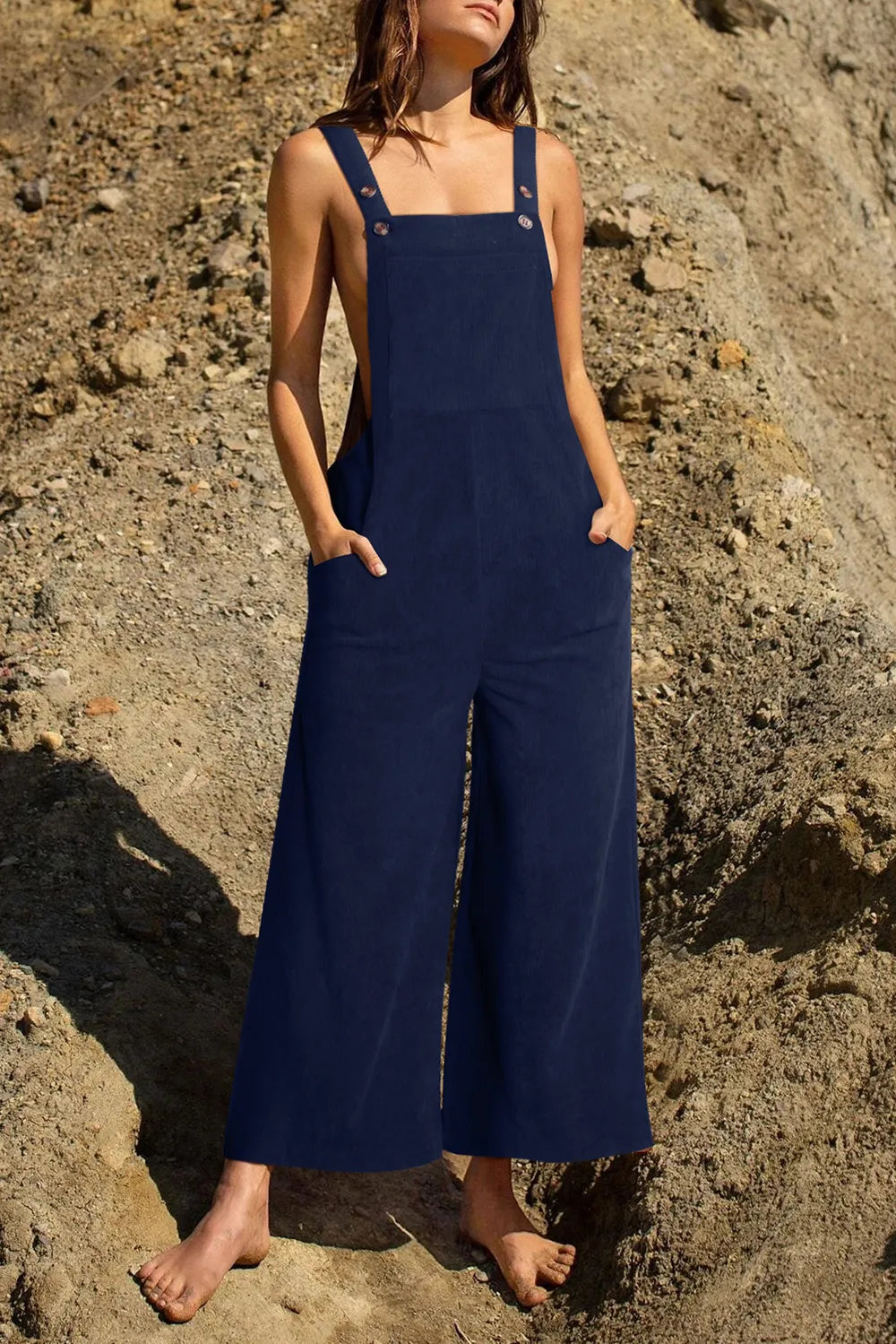 Buttoned Wide Leg Overall