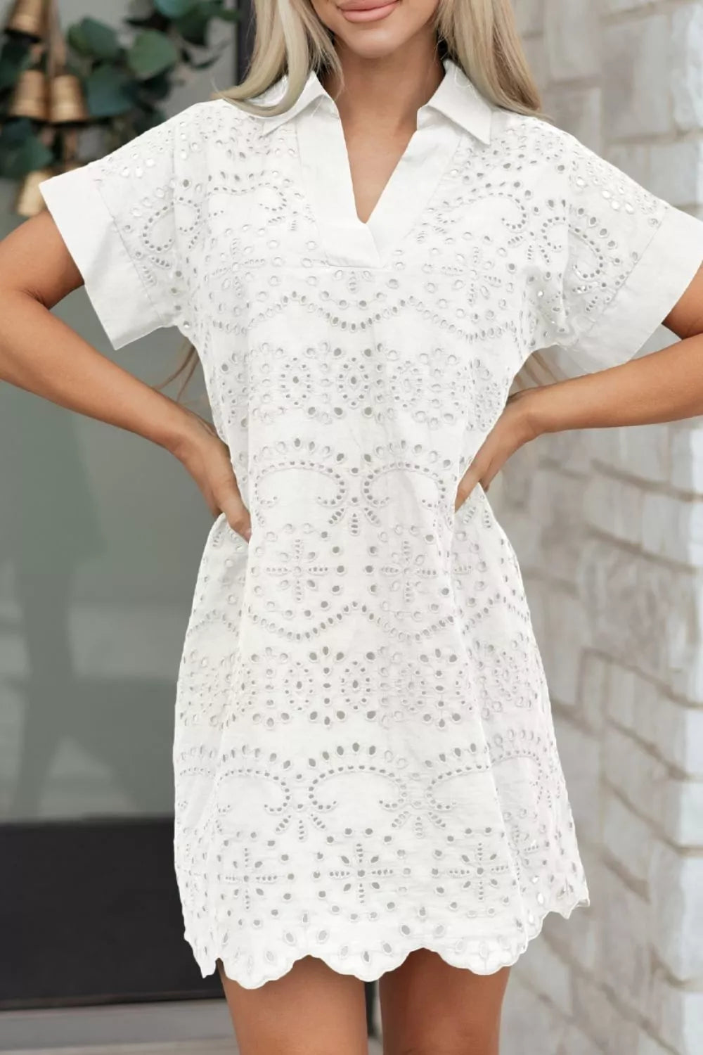 Eyelet Embroidered T-Shirt Mini Dress in White