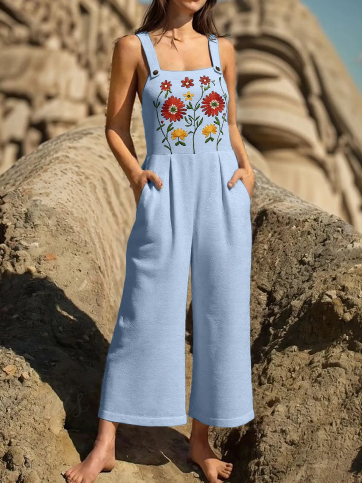 Floral Embroidered Wide-Leg Jumpsuit
