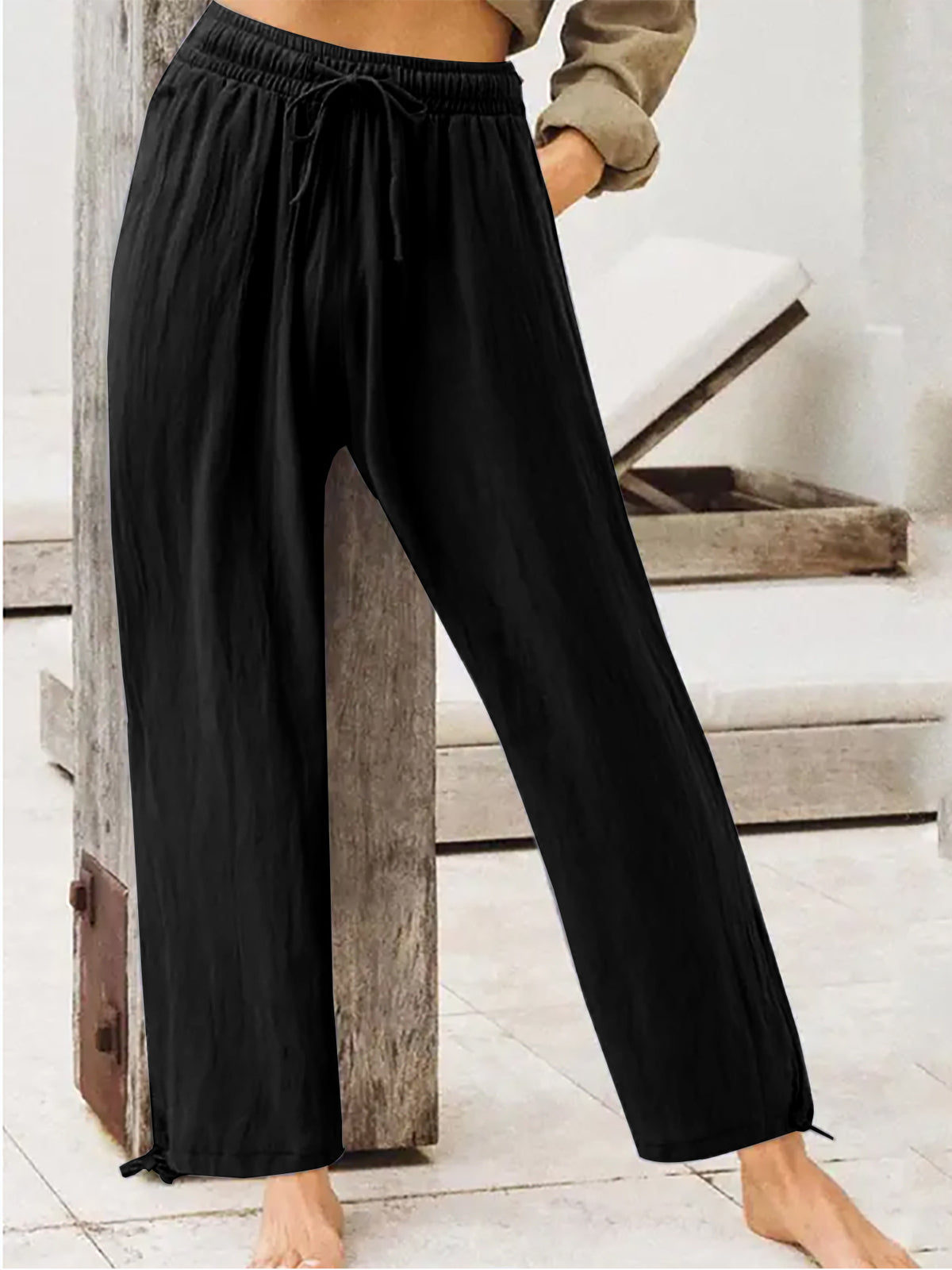 Casual Drawstring Wide Leg Pants