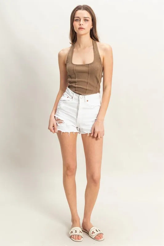 Hyfve Mineral Wash Halter Neck Top in Mocha