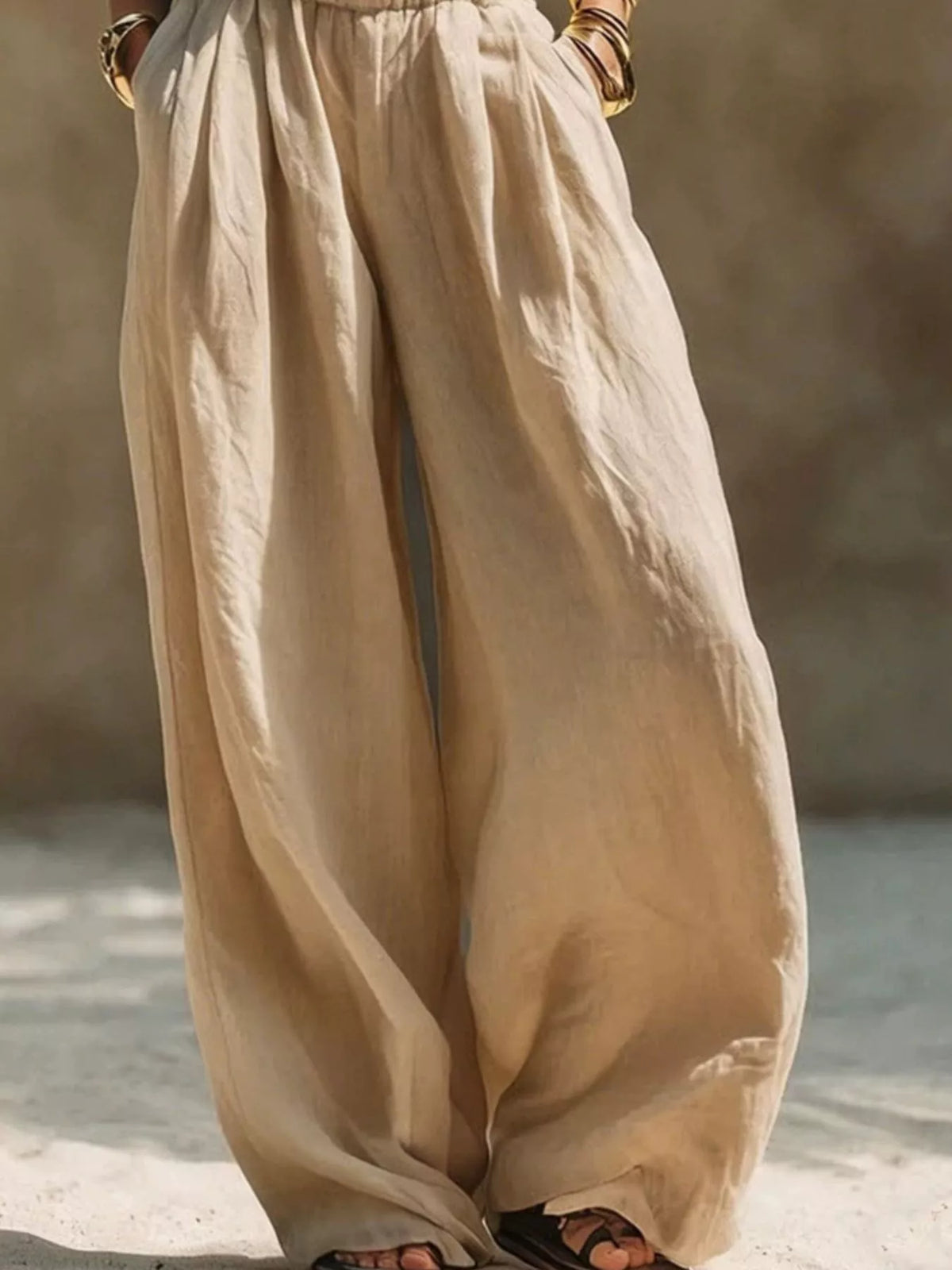 Elastic Waist Wide-Leg Plus Size Pants