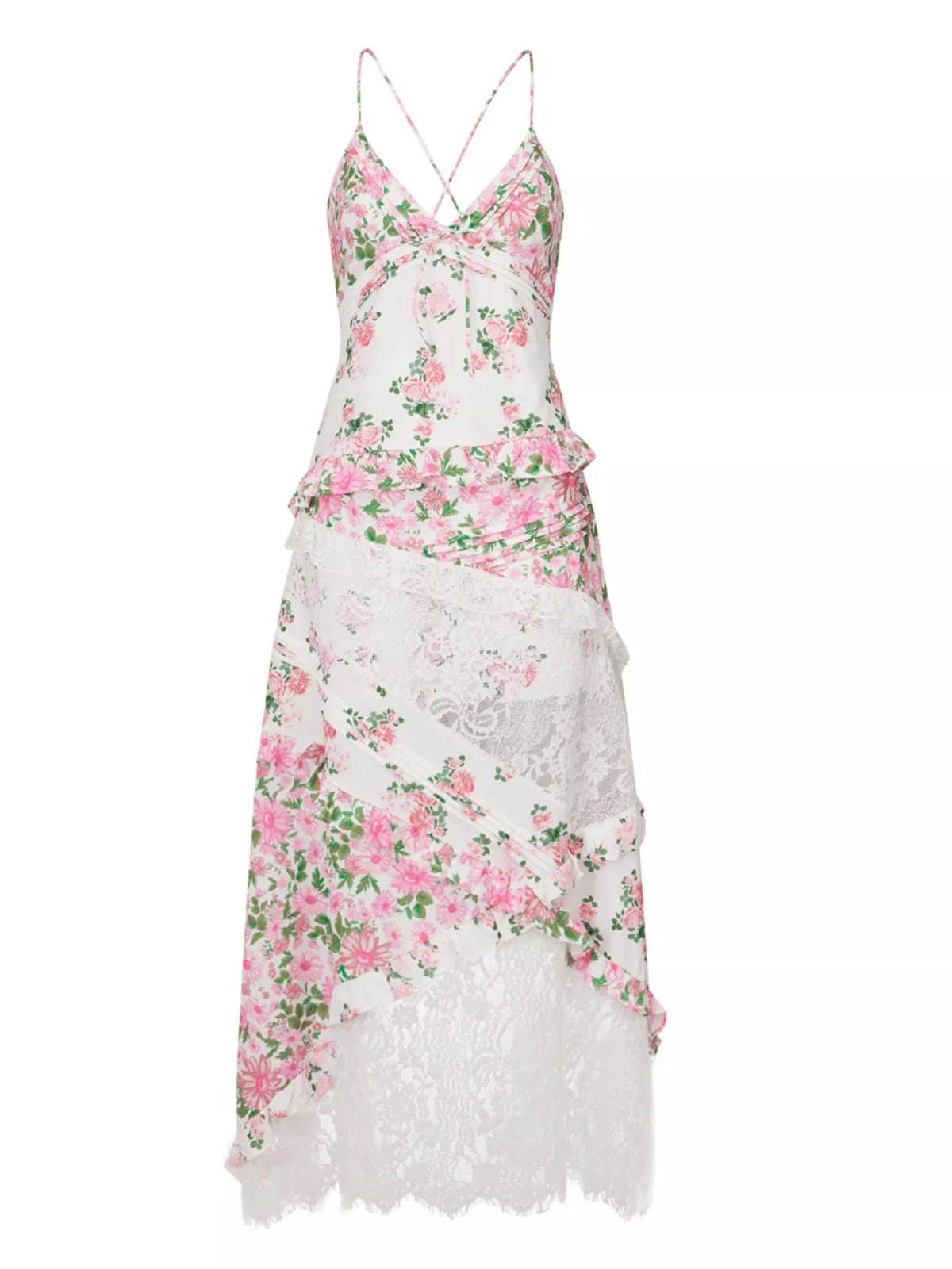 Lace Floral Ruffle Trim Maxi Dress