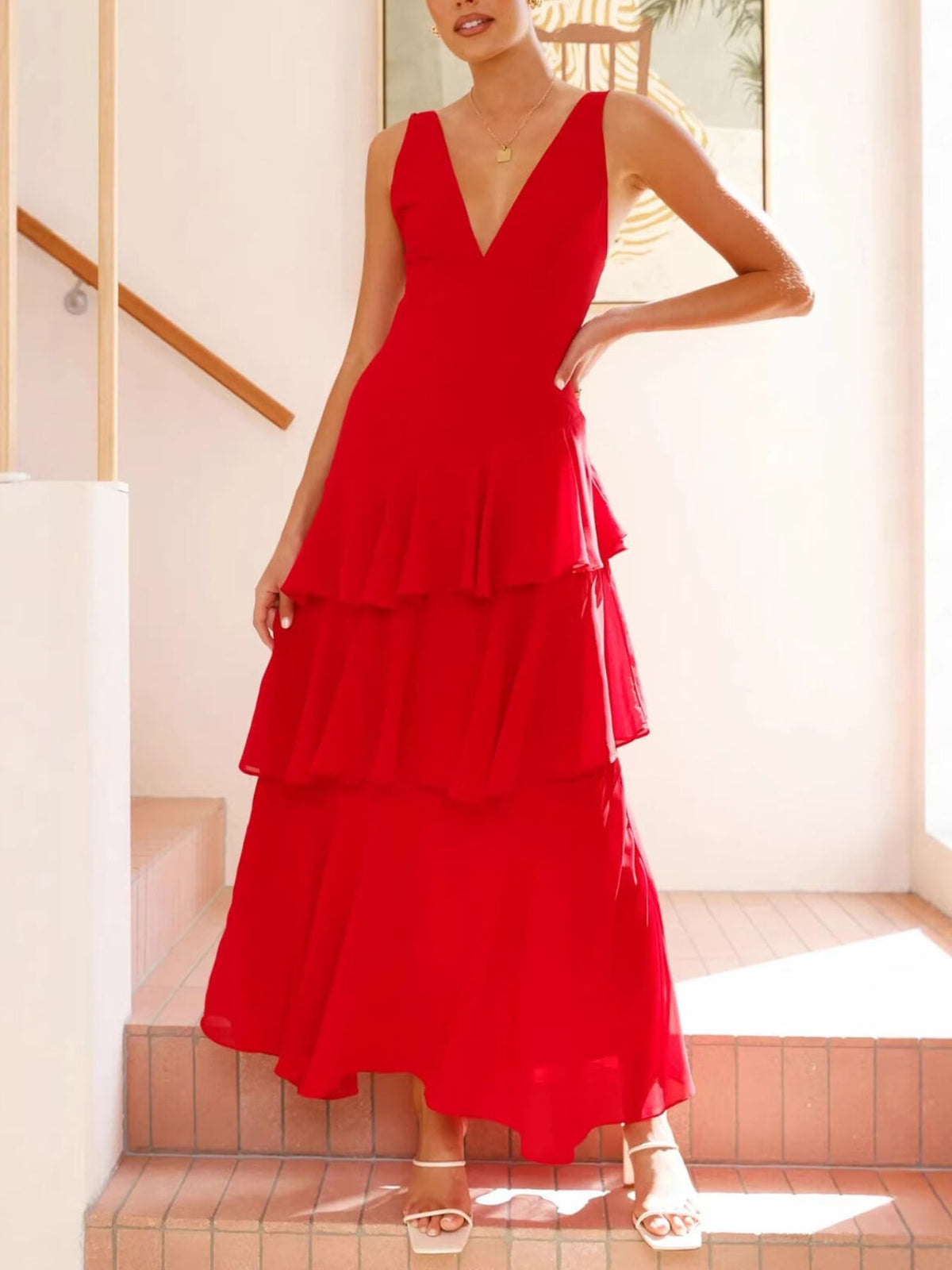 Ruffled Layered Backless Maxi Dress