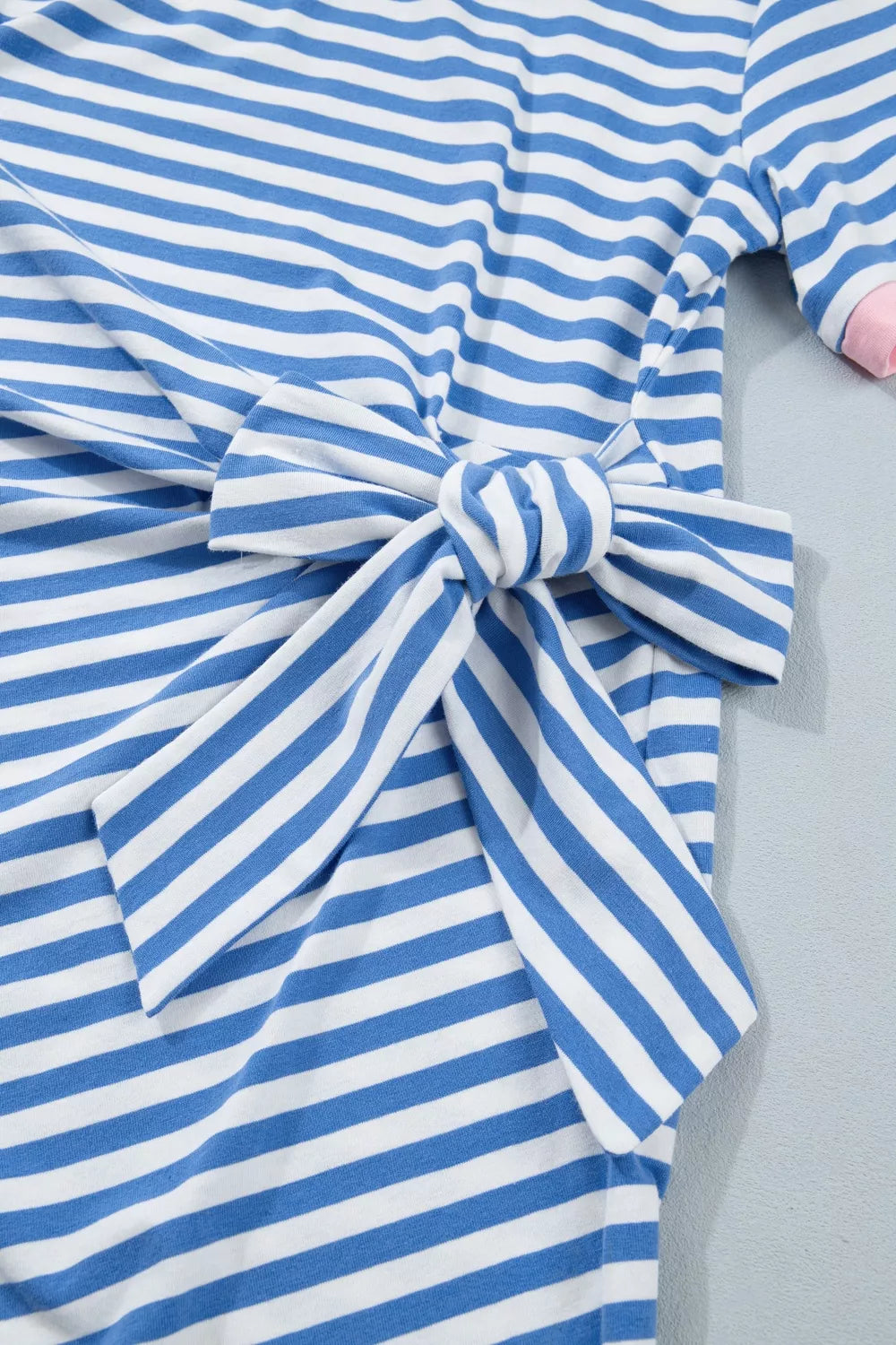 Nautical Stripe Tie Mini Dress in Light Blue