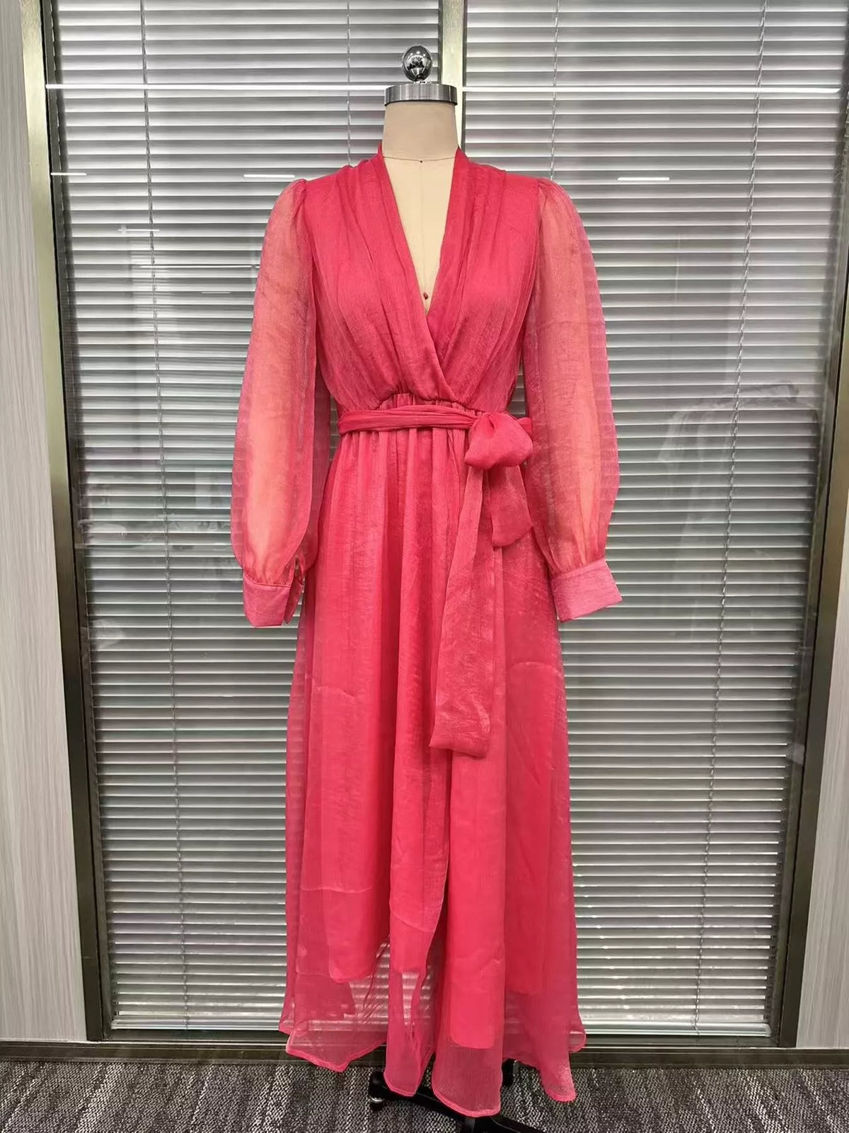 Chiffon Wrap Maxi Dress in Strawberry