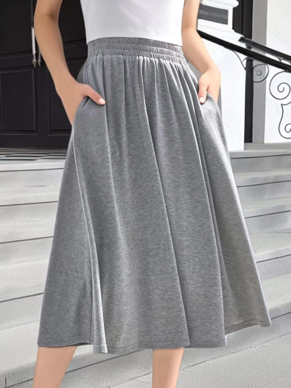 Elastic-Waist A-Line Skirt with Pockets