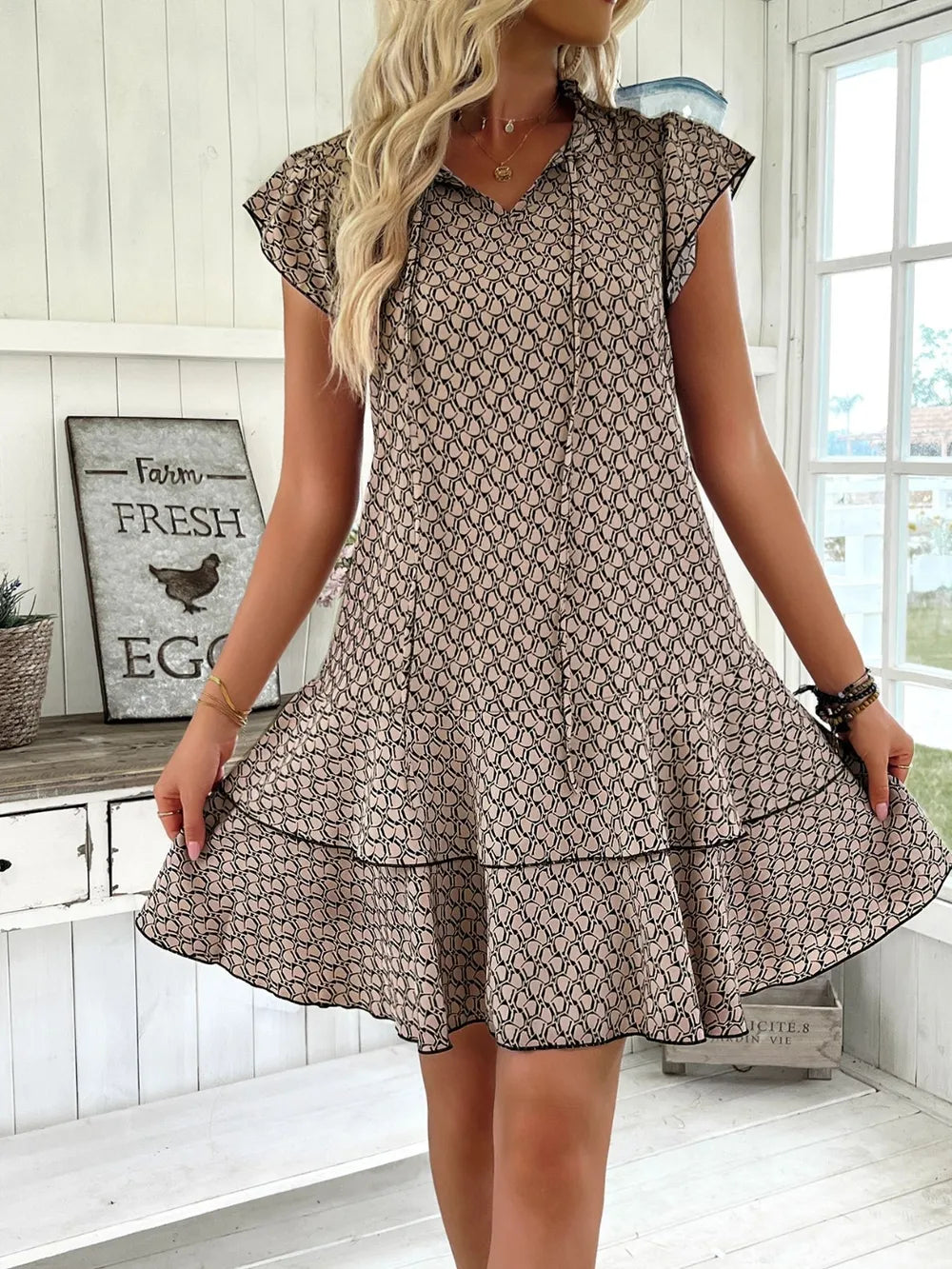 Ruffled Layered Printed Mini Dress by Sara Roman