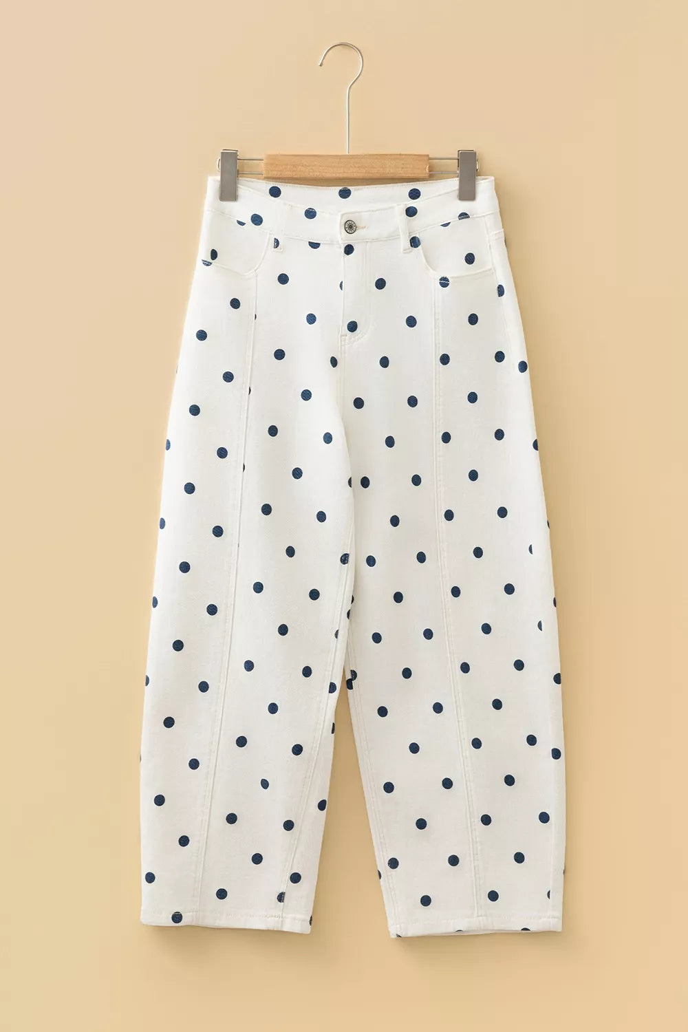Polka Dot Wide-Leg Jeans in Light Blue