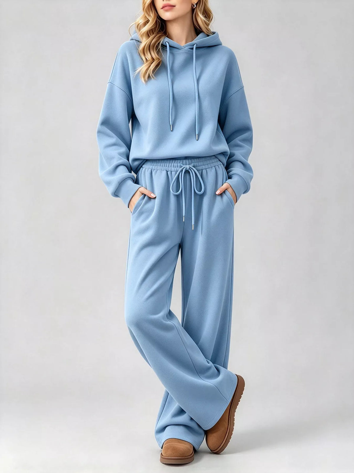 Dropped Shoulder Hoodie and Wide-Leg Pants Set