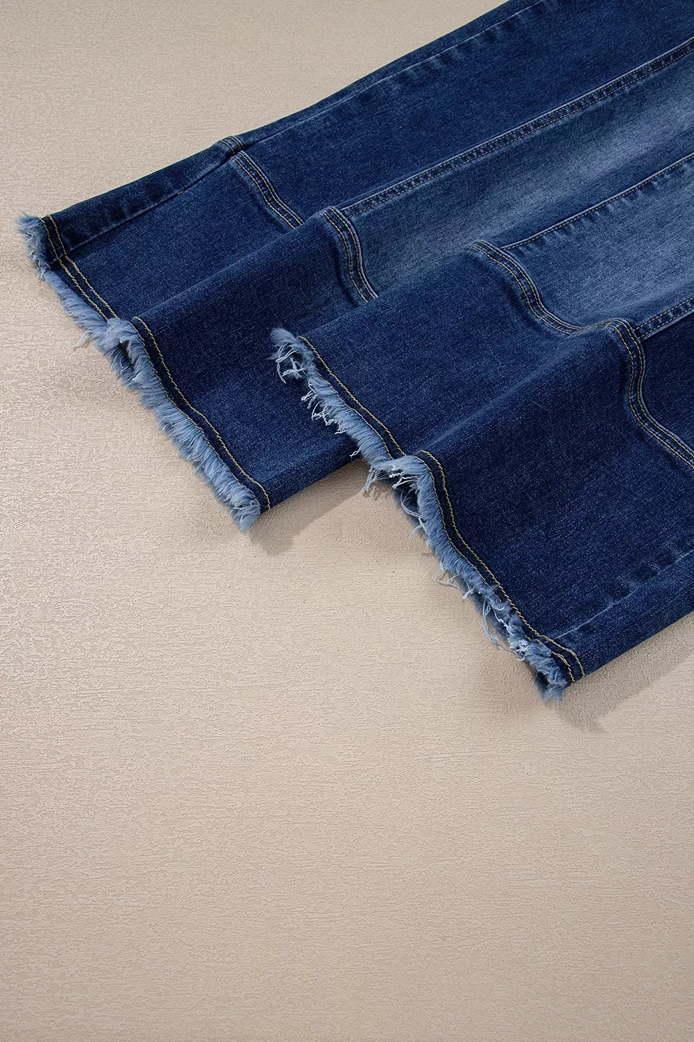 Raw Hem Wide Leg Denim Pants in Medium