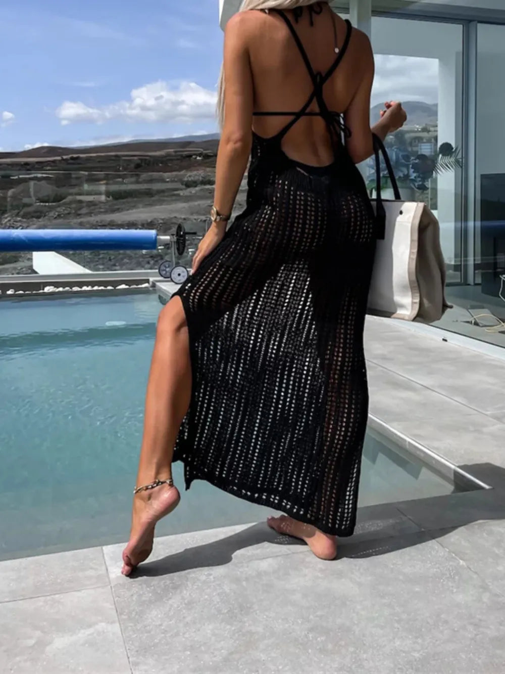 Openwork Cutout Wide Strap Dress