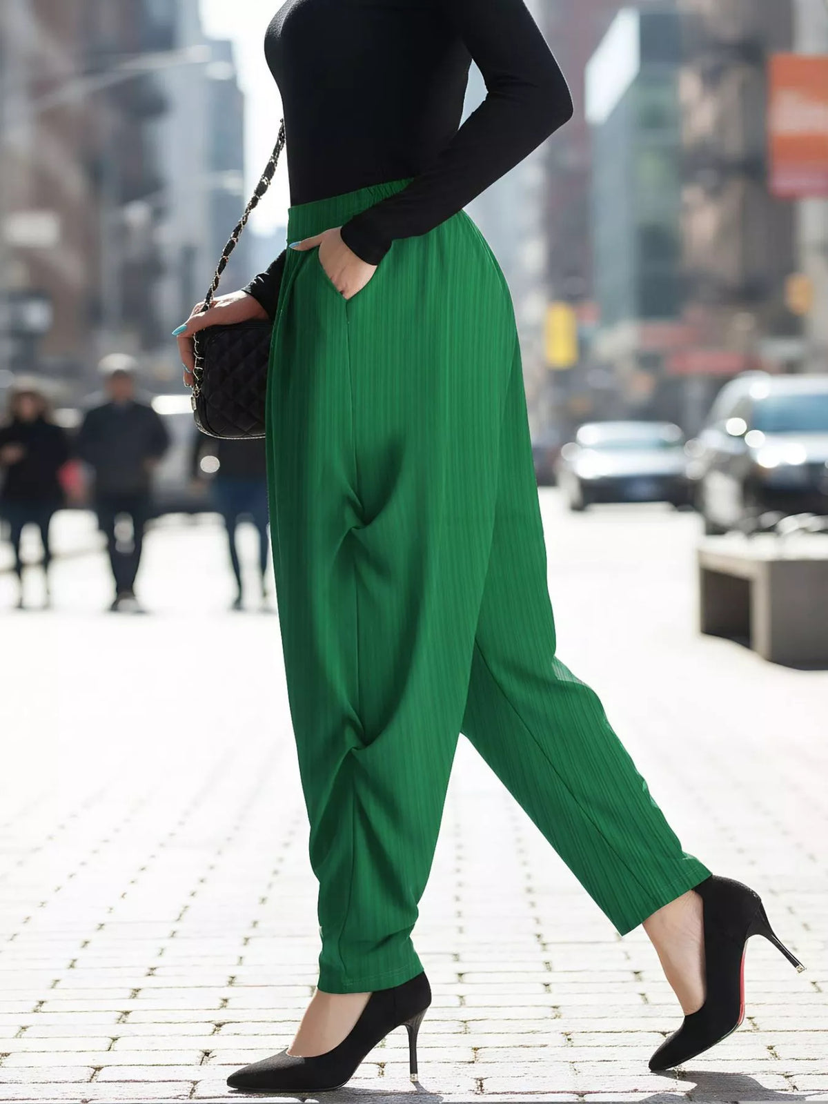 Pocketed Elastic Waist Pants