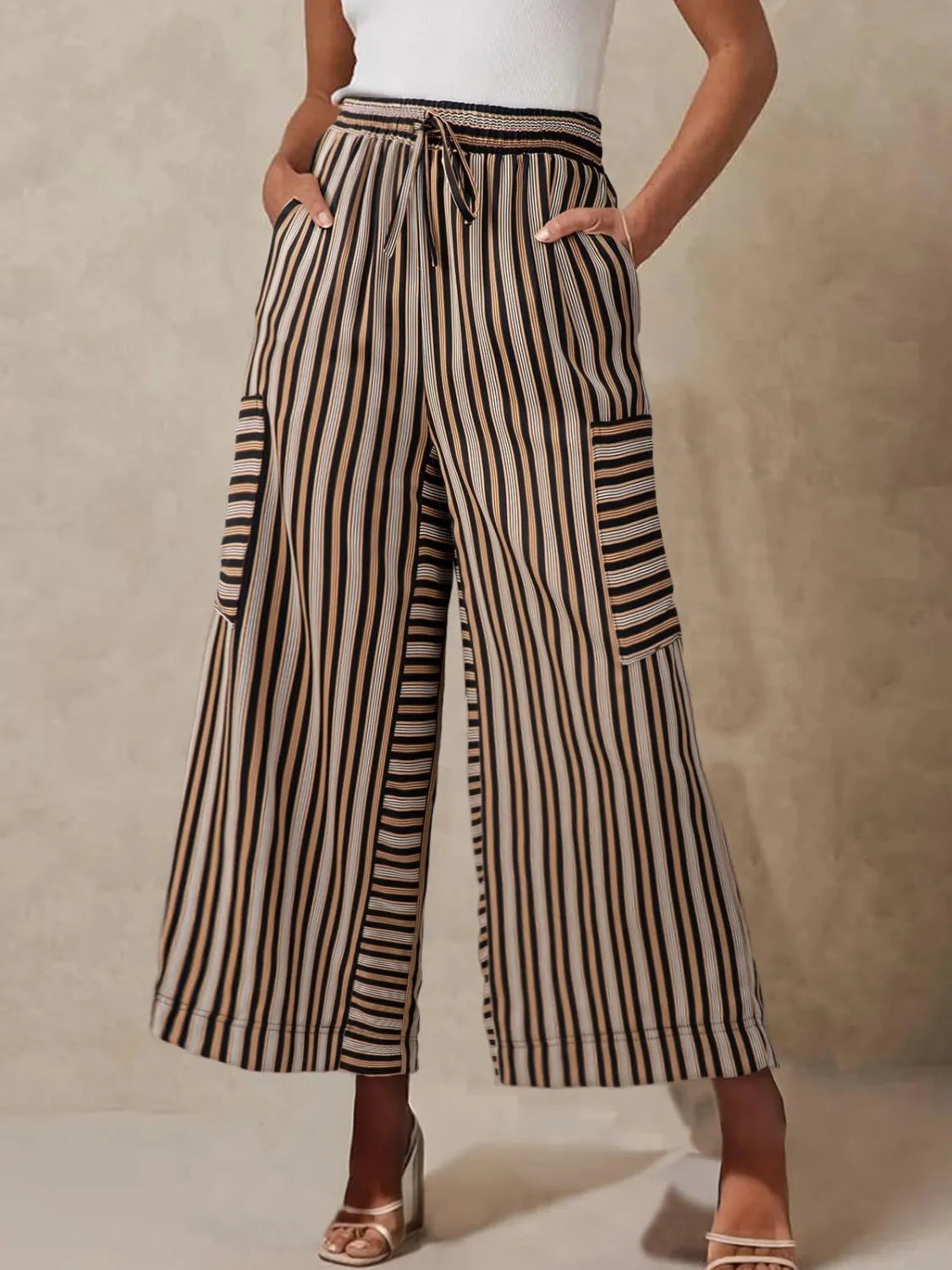 Contrast Striped Wide Leg Pants