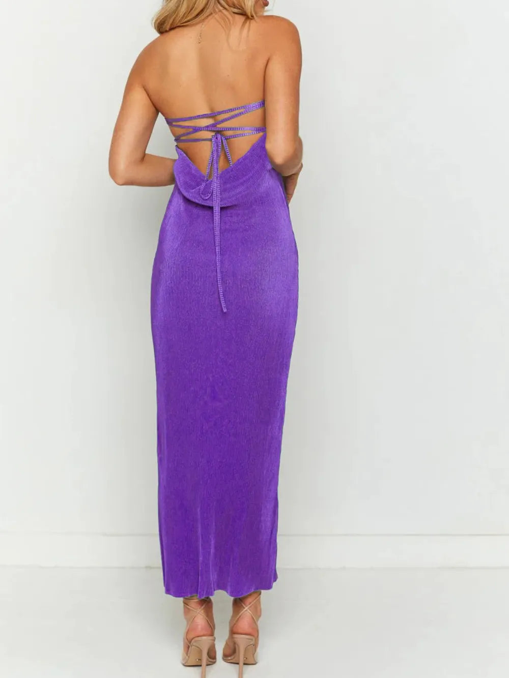 Lace-Up Back Tube Maxi Dress by Mystique Q