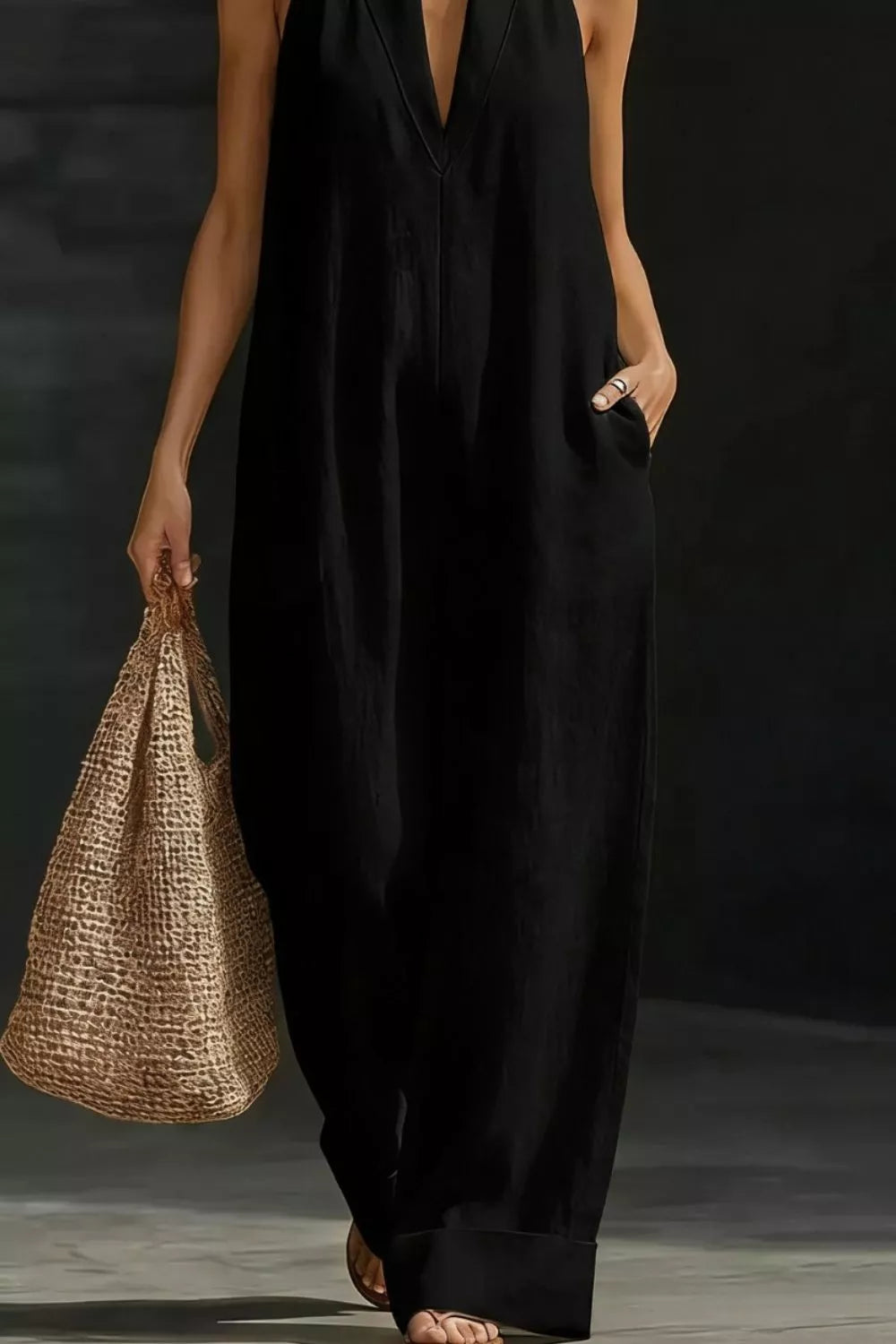 Sleeveless Wide Leg Jumpsuit with Pockets