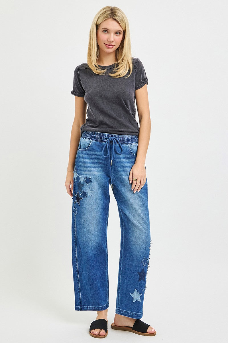 Risen Slouchy Cropped Barrel Jeans in Dark Wash