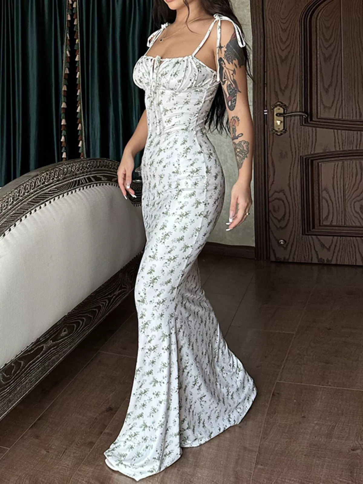 Floral Tie-Strap Bodycon Maxi Dress by Calliope