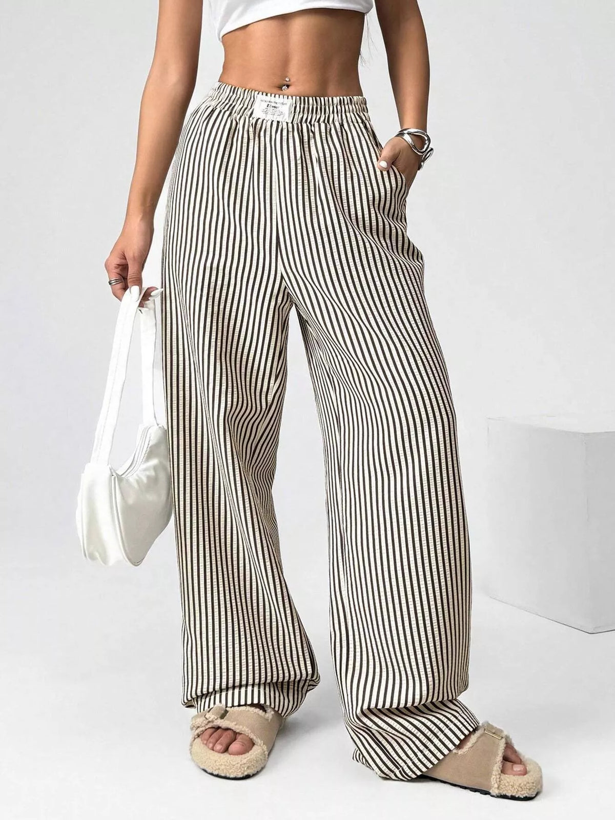 Striped High-Waisted Wide-Leg Pants