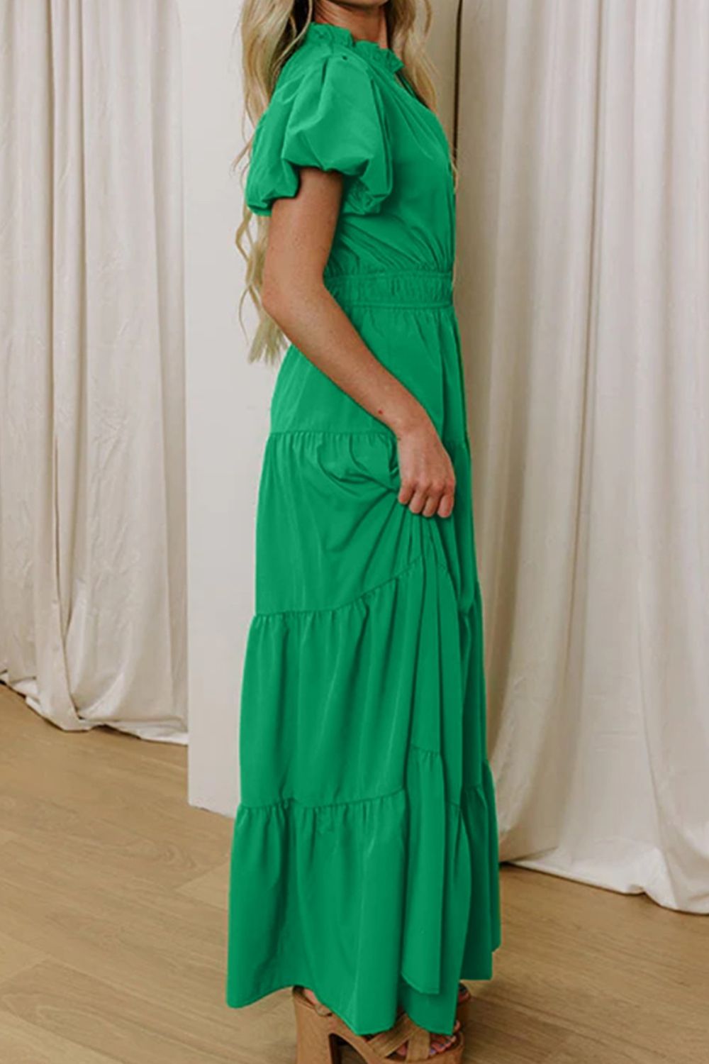 Ruffled Tiered Puff Sleeve Maxi Dress