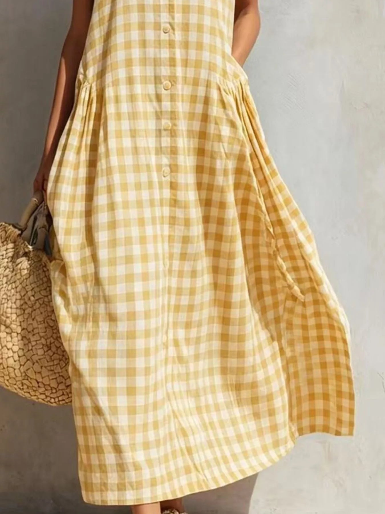 Gingham Button-Down Midi Dress