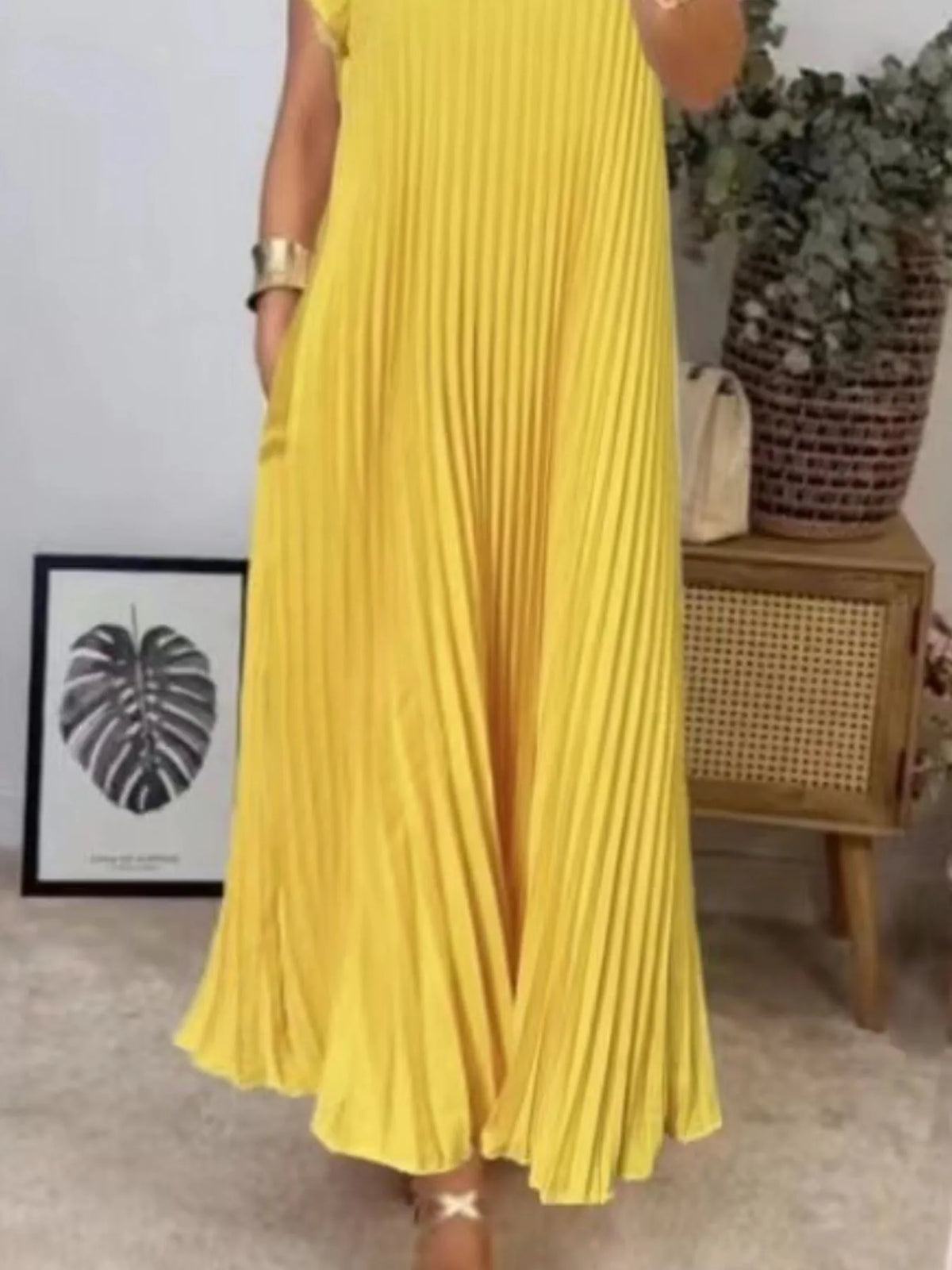 Pleated Round-Neck Maxi Dress with Pockets, Plus Size by Rosaline