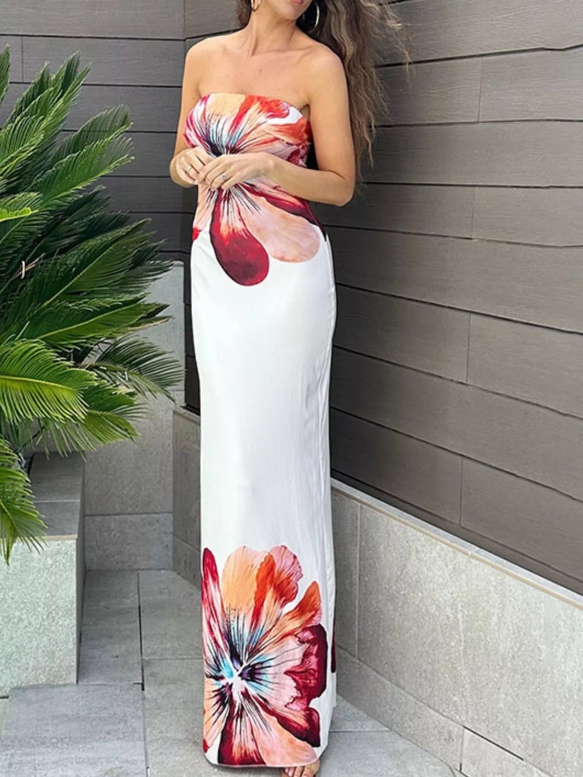 Floral Print Strapless Bodycon Maxi Dress by Calliope