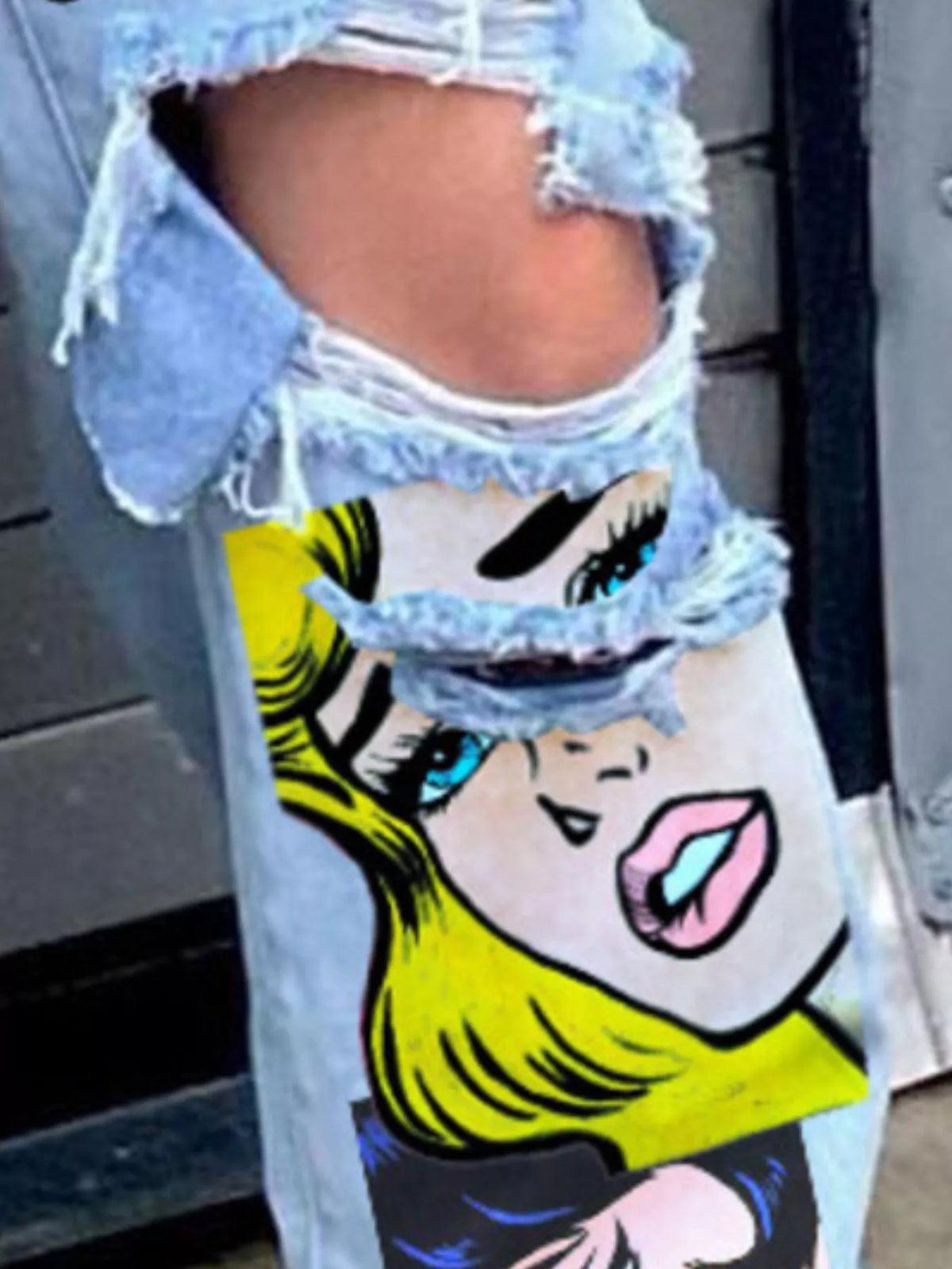 Pop Art Graphic Distressed Wide-Leg Jeans