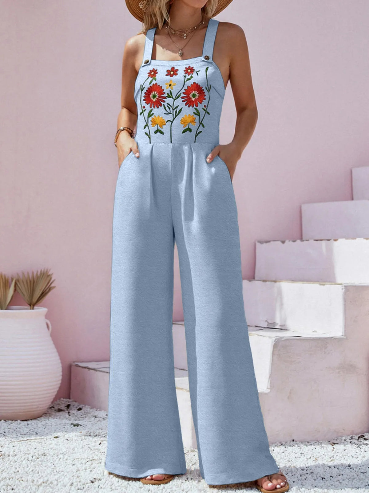 Floral Embroidered Wide-Leg Jumpsuit
