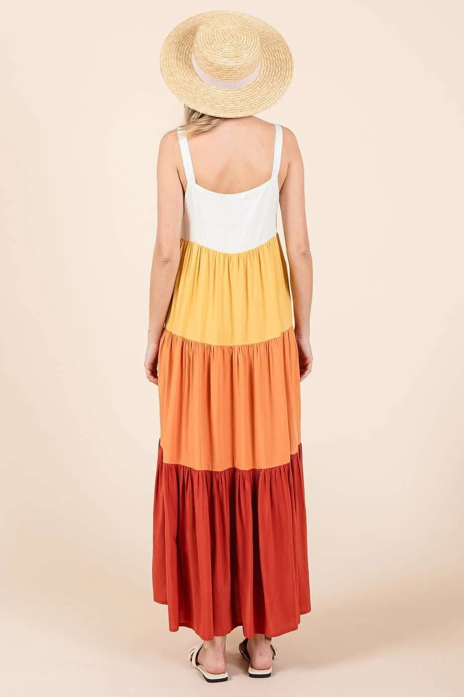 Color Block Tiered Maxi Dress in Apricot Multi by Mittoshop