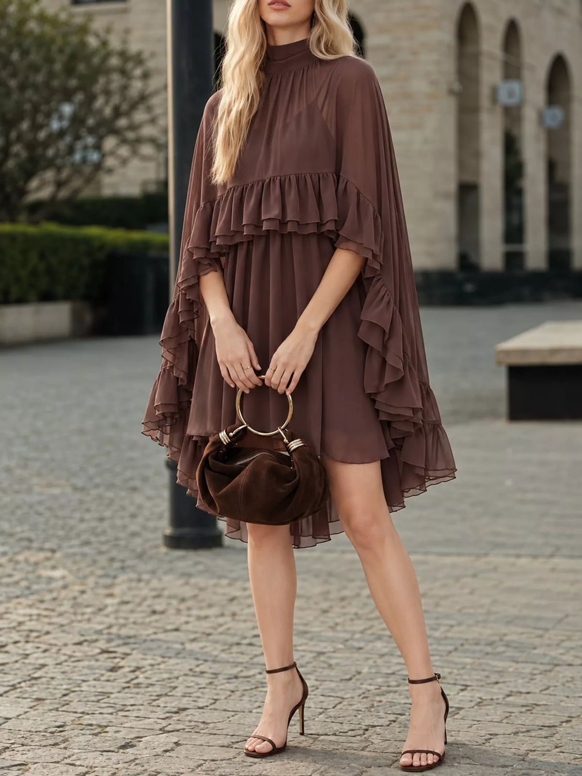 Ruffled Cape and Cami Dress Set