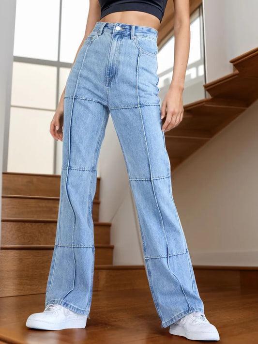 High-Waist Straight Jeans in Light Wash by Y.Y@Denim