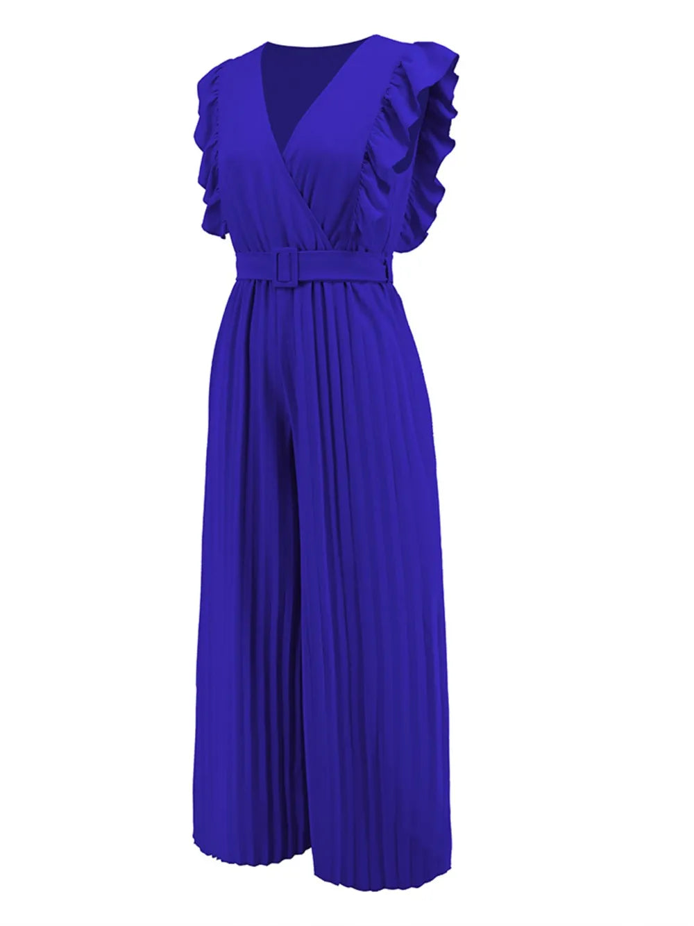 Ruffled Surplice Cap-Sleeve Jumpsuit